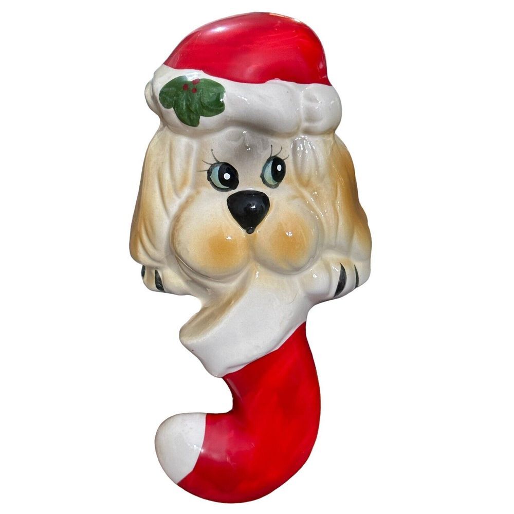 Vtg 1985 House of Lloyd Dog w/ Stocking Shelf Sitter Figurine Ceramic Christmas